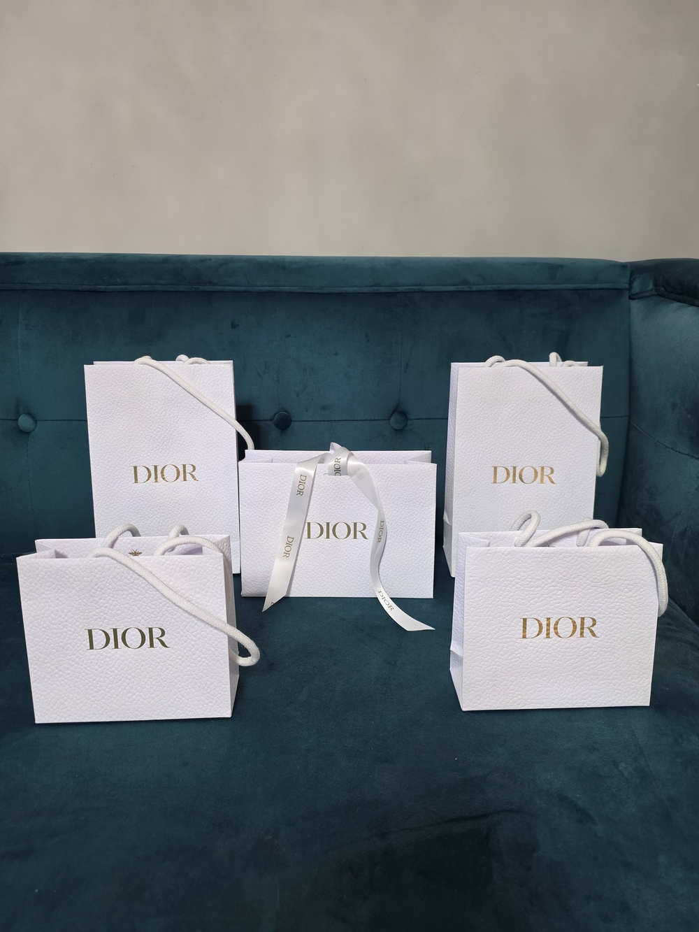 DIOR White W/ Gold Logo Gift Bags 5-piece Set